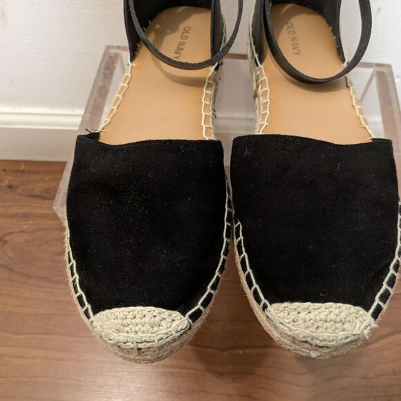 Old Navy Black Faux Leather Jute Buckle Espadrille Women's 8 - Picture 2 of 16